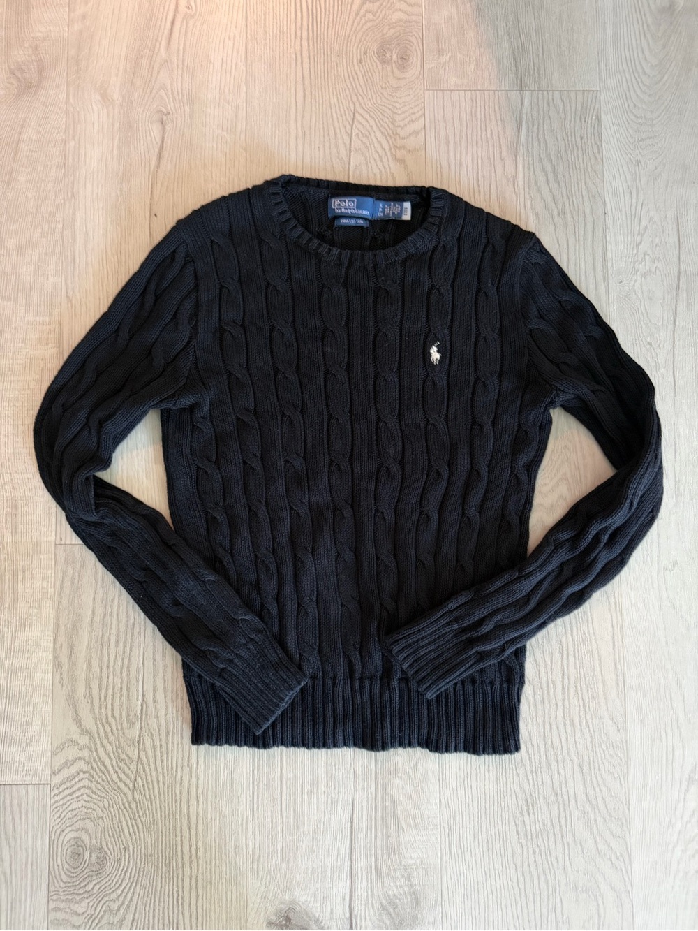 Polo Ralph Lauren Black Cable-Knit Cotton Crewneck Sweater Size Small - Picture 2 of 6